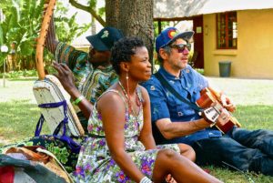 Africa Express L-R Otim & Zolani Mahola & Gruff Rhys _ photo credit Denholm Hewlett